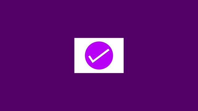 white checkmark icon animation in purple circle on dark background, Animated  check mark tick symbol task completion graphic