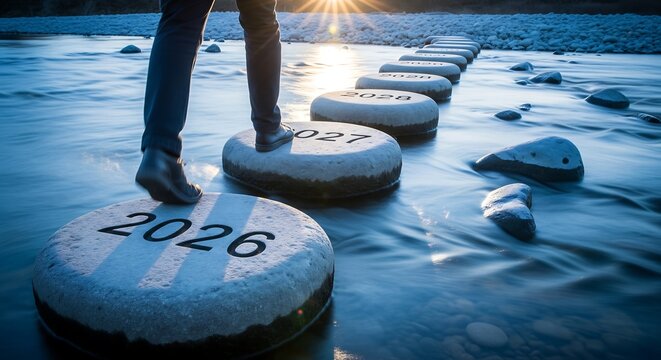 Person stepping on stone with year 2026 for future planning