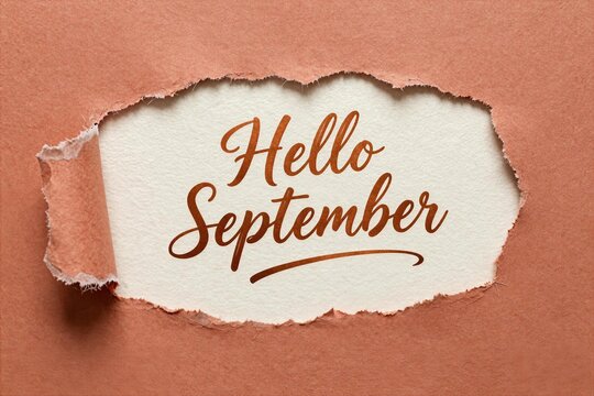 Greeting card shows greeting for September with paper tearing effect