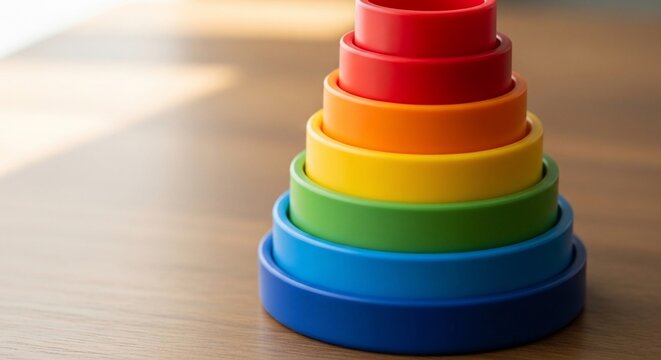 Stackable rainbow colored rings