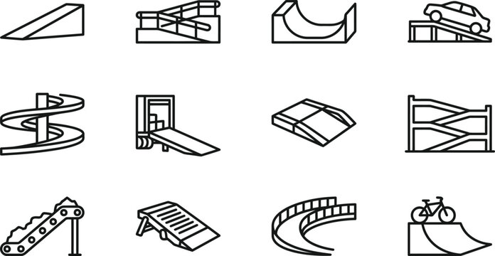 Various types of skateboard ramps.