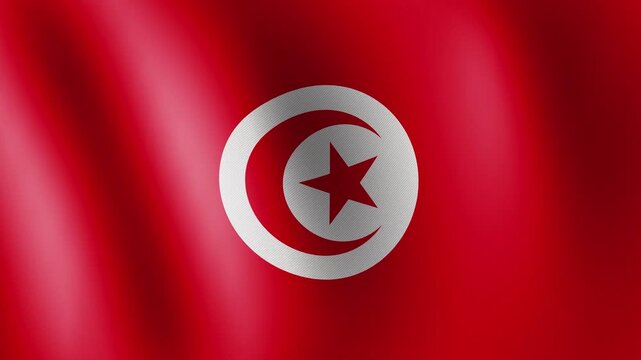 Tunisia flag waving, close-up of Tunisia national flag, animated flag 4k video background