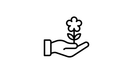 Naklejka premium Hand Holding Flower Line Icon