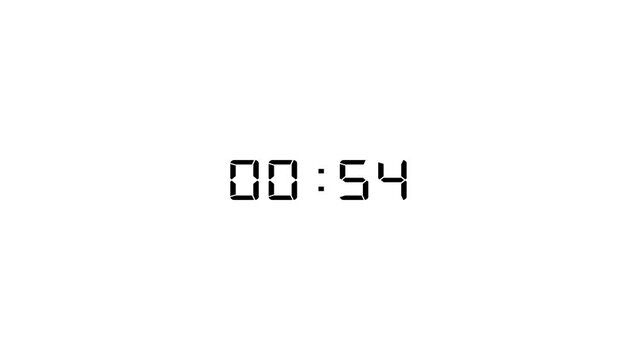 Digital countdown timer clock display with decreasing seconds on white background, numbers