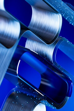 3D interwoven data layer with fiber curves and blue light.