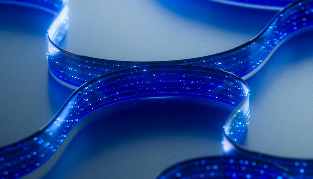 3D luminous data curve with layered blue fiber detail.