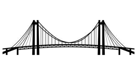 Fototapeta premium Suspension bridge graphic with cables and towers black silhouette