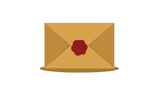 Classic brown paper envelope secured with a traditional red wax seal stands isolated against a white background.