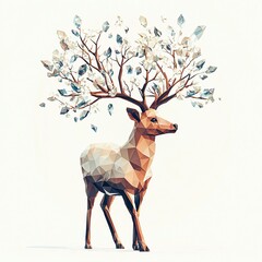 Geometric Deer with Tree-Like Antlers in Abstract Art Style