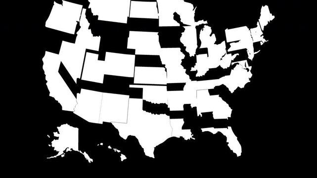 USA Map Assembly Animation on alpha channel