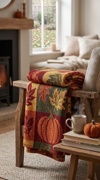 Plaid autumn blanket draped over a cozy armchair, seasonal home comfort, warm living room decor and relaxing fall lifestyle.