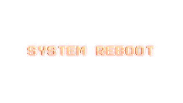 Retro 8-Bit Style System Reboot Text Animation with Glowing Glitch Effect and Pixel Particles on Black RGB alpha in 4k video