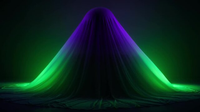 Abstract colorful light waves forming dynamic shapes on black background.