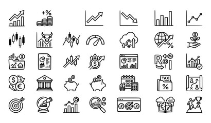 Fototapeta premium Economic Indicator Line Icons Set Market Growth Editable Stroke Vector