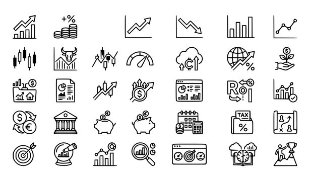 Economic Indicator Line Icons Set Market Growth Editable Stroke Vector