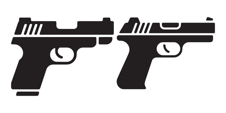 Two black pistol gun icons side by side on white background, simple graphic.