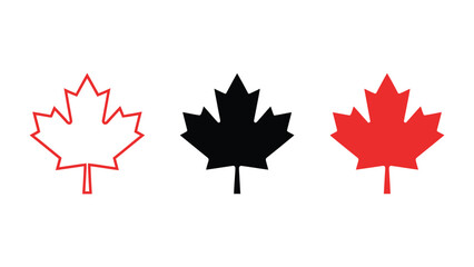 Fototapeta premium Set of maple leaf icons in outline solid black red fill styles national