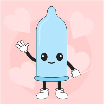 Waving Safe Sex Condom Cartoon Character