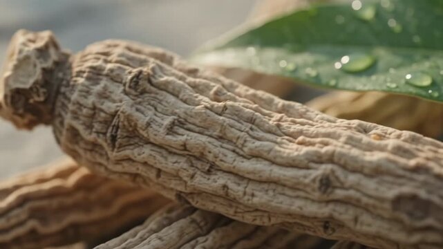 Ginseng Root Essence: A detailed macro shot highlighting the rich texture and organic form of an ancient medicinal ginseng root, symbolizing natural healing and timeless wellness