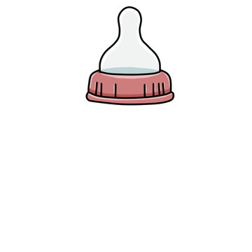 Baby bottle nipple teat red cap feeding accessory cartoon vector