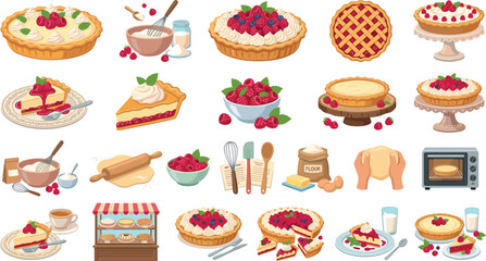 Set of delicious berry pies and baking ingredients © ISMOTARA