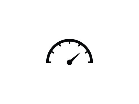 Gauge icon with black needle on white background simple linear speedometer illustration for interfaces meter indicator dial measurement