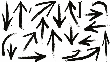 Collection of black graffiti style arrows on a white background showcasing directional markings and abstract shapes arrow © Bikas