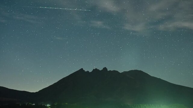 Timelapse from Starry Sky to Dawn Over Mount Neko at Mount Aso, Kumamoto, Japan