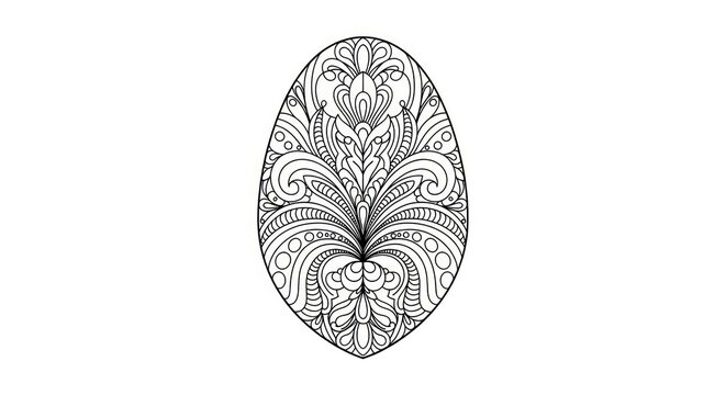 Intricate floral mandala pattern in egg shape for coloring