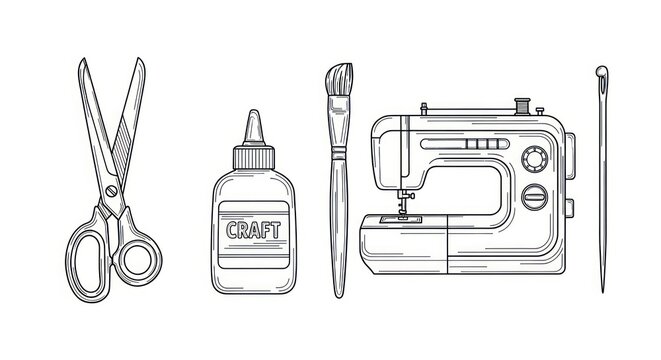 Sewing machine and craft essentials line art