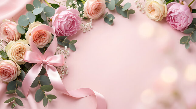 Elegant floral arrangement with pink roses and peonies. Beautiful bouquet for special occasions.