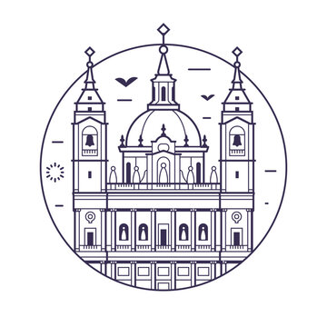 Almudena Cathedral Madrid Landmark Line Icon