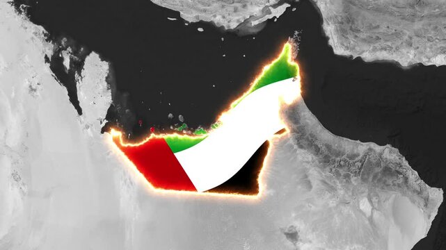 United Arab Emirates outline glowing with national flag motion graphic