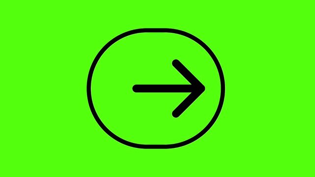 Arrow pointing right inside circular button symbol on bright green background