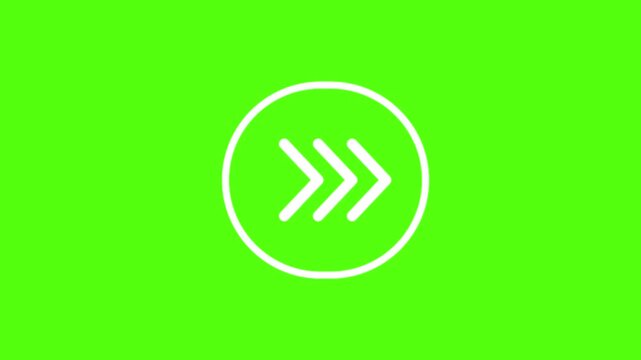 Arrow icon animation pointer symbol moving forward against chroma key background