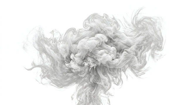 Abstract white ink swirl explosion in minimalist monochrome composition