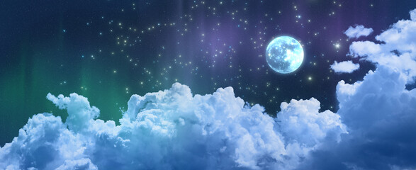  night sky background with stars, moon and clouds
