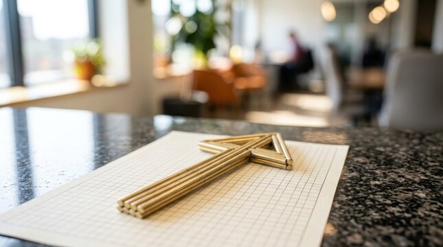 Arrow shape made of magnetic sticks on grid paper in modern office