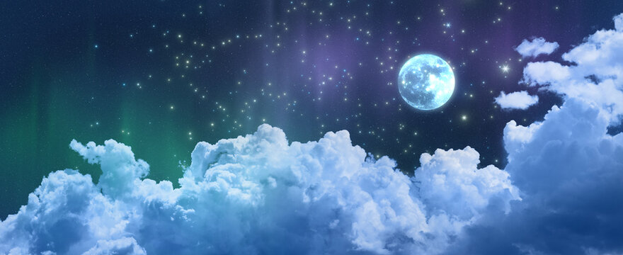  night sky background with stars, moon and clouds