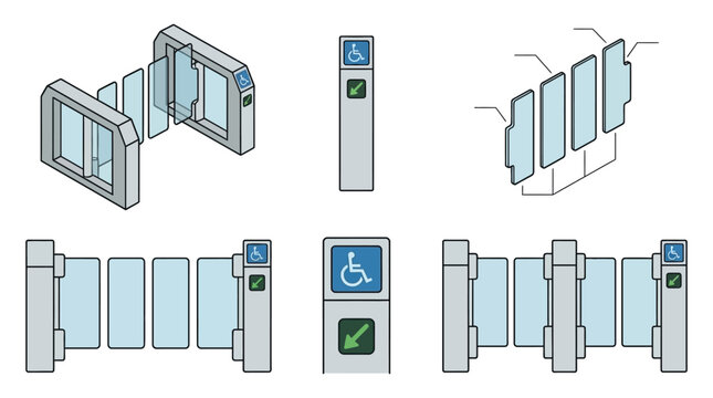 Turnstile Barriers With Accessibility Symbols Isometric Vector Illustration