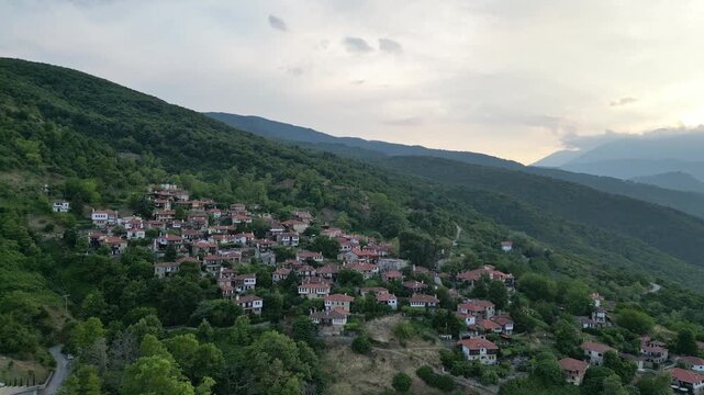 Aerial View of Palaios Panteleimonas with Mount Olympus in the Background, Greece