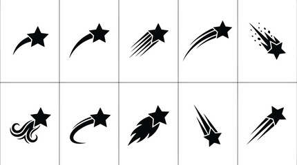 Black Shooting Star Silhouette Icons and Falling Comet Vector Set for Graphic Design, Logo Branding & Web Interface (EPS) © Ghulam
