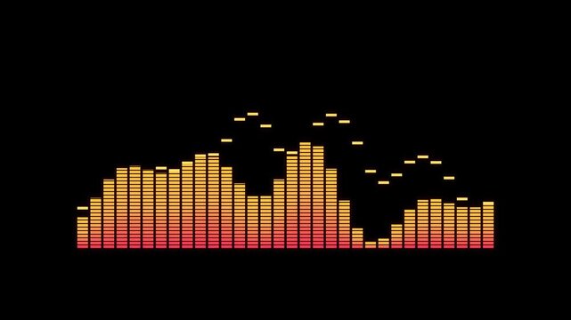 Dynamic Audio Equalizer Visualizer with Red and Orange Bars on Black Background.