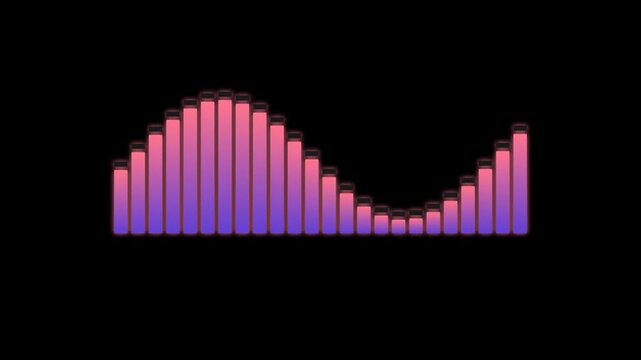 Abstract sound wave equalizer bars pulsing with pink and purple gradient.
