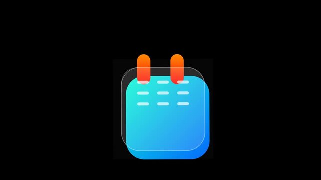 Modern Blue Calendar Icon with Orange Tabs on Black Background.