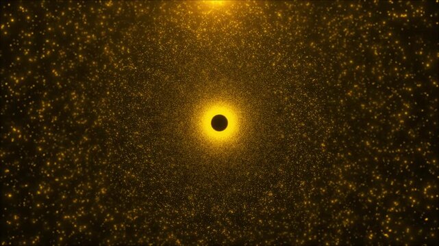 Golden vortex circle background glowing particles spiraling around dark center rich cosmic space