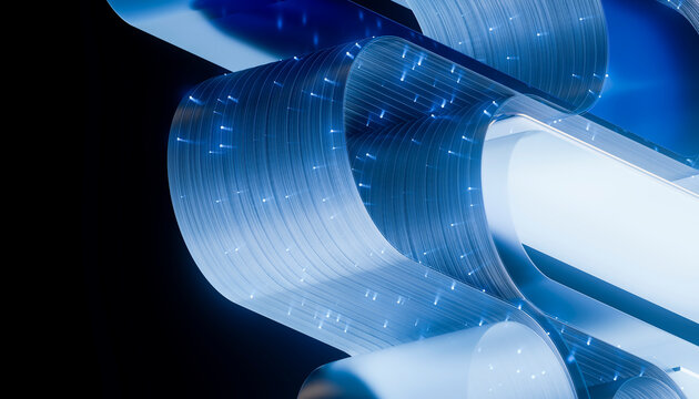 3D luminous fiber assembly with interwoven blue loops