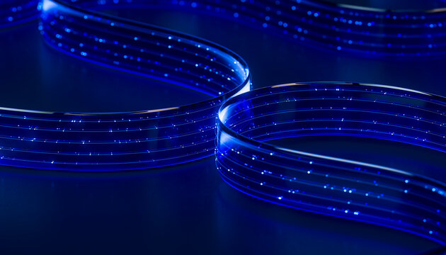 3D connected fiber waves with luminous blue data points