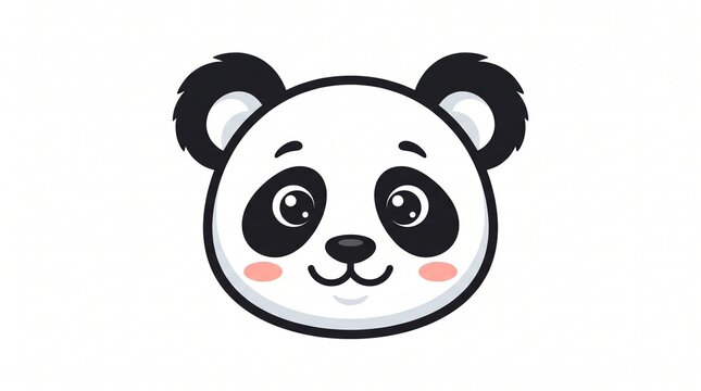 *Cute cartoon panda face. Black and white with big shiny eyes, rosy cheeks, small smile, and fluffy ears. Simple kawaii style on white background.*