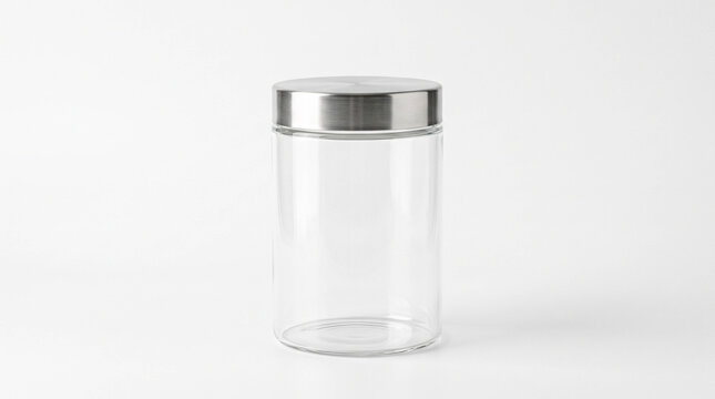Empty Glass Jar with Stainless Steel Lid Symbolizing Organization, Kitchen Storage